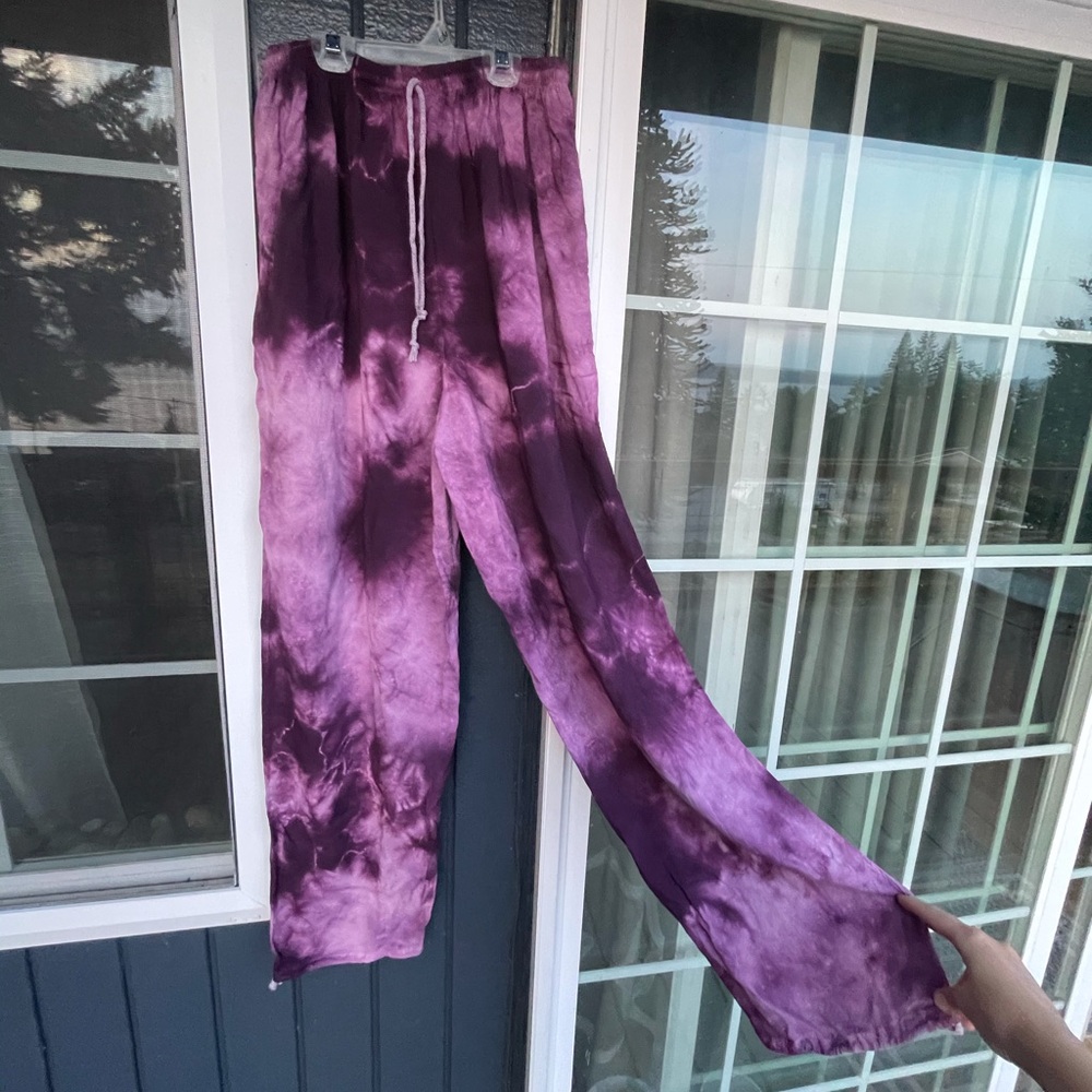 Purple tie dye flowy jogger/straight leg pants